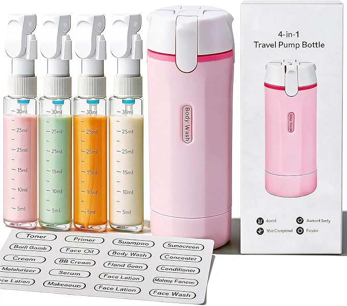 4 in 1 Travel Dispenser Bottle,4 Pack 30ML Travel Bottles for Toiletries, Leak Proof Travel Size Containers (Pink, OneSize) by Unknown