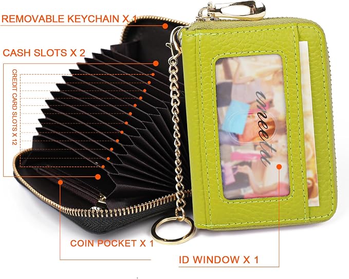 imeetu RFID Credit Card Holder, Small Card Wallet Women, Leather Card Case | Genuine Leather Women's Card & id Cases, Change Coin Purse with Zipper Keychain id Window, 20 Colors & 3 Styles, Daily, Gifts - Image 3