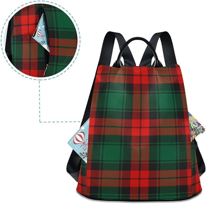 ALAZA Christmas Tartan Plaid Backpack Purse for Women Anti Theft Fashion Back Pack Shoulder Bag - Image 4