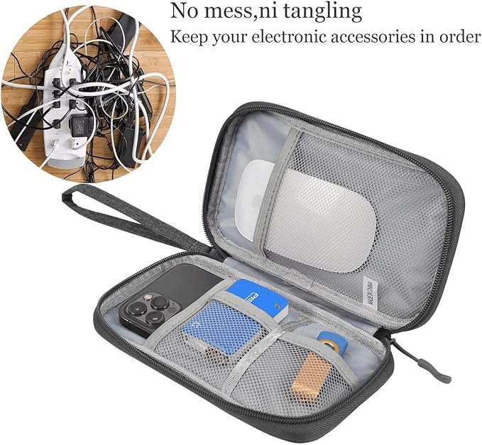 CAAORDKSO Electronic Organizer Travel USB Cable Accessories Case Bag, Waterproof Electronics Accessories Bag Organizer Case for USB, Cable, Cord, Charger, Phone, Power Bank, Earphone (Dark Gray) - Image 2