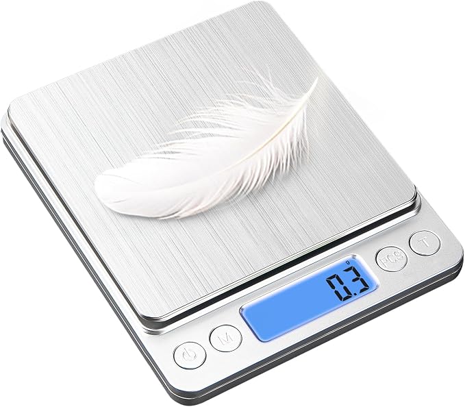 Small Digital Food Scale Ounce/OZ and Gram Scale, Kitchen Scale 3000g/0.1g High Precision for Baking, Soap Making, Jewelry, Includes 2 Trays and Batteries, 9 Units, Tare Function, Easy to Store - Image 8