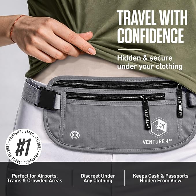 VENTURE 4TH Travel Money Belt with 7 RFID Sleeves - Silver - Image 6