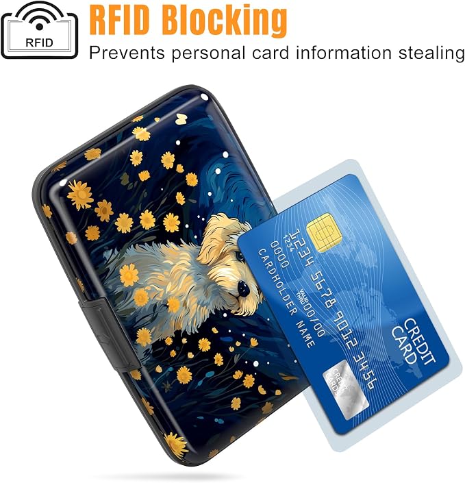 Rimilak Aluminuml Credit Card Holder,Cute Dog | Mini Credit Card Wallet RFID Blocking Slim Metal Hard Case for Women Men - Image 2
