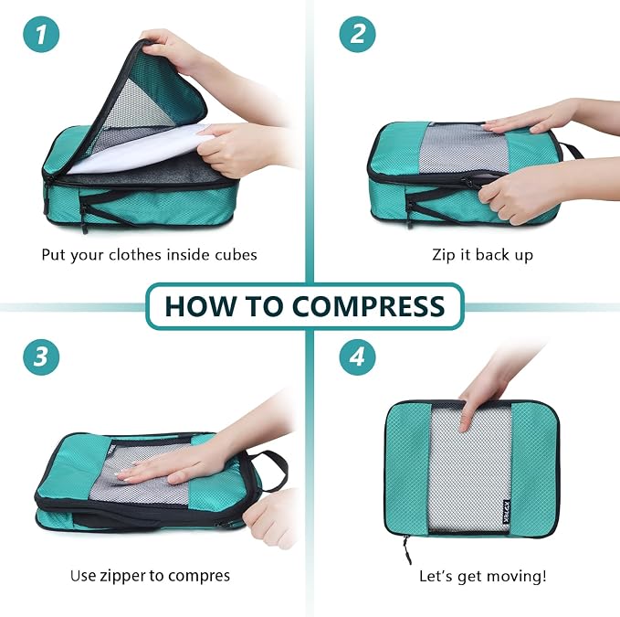 Compression Packing Cubes for Suitcases,5 Set Travel Essentials, Lightweight Luggage Organizer Bags, Travel Cubes for Carry on - Image 5