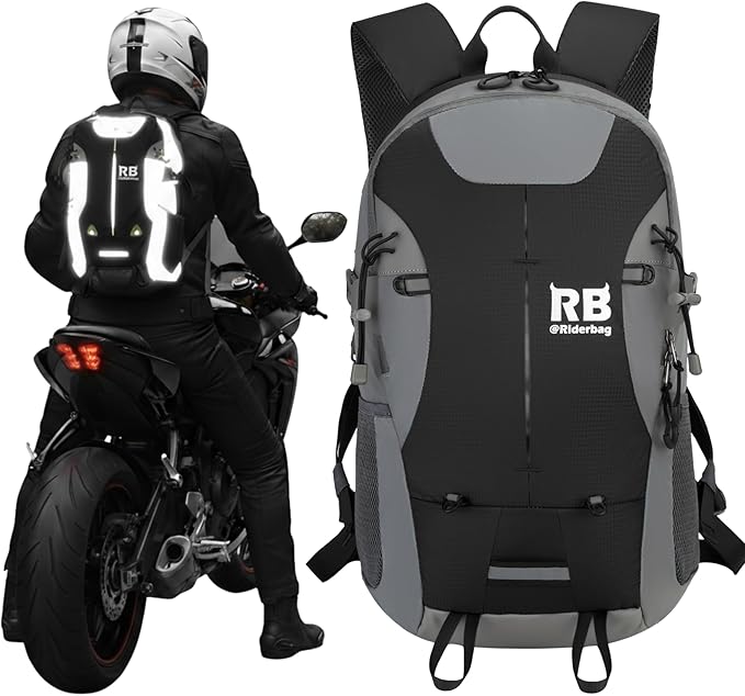 Reflective Motorcycle Backpack, Hi Viz Commuter Riding Bag | Designed by Riders for Everyday Rides with Laptop Compartment and Helmet Net. Built to Help You Be Seen. by ReflectiveBackpack%7CRiderbag