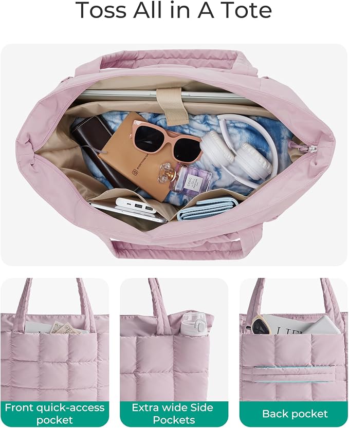 BAGSMART Expandable Tote Bag for Women, Puffer Work Tote Travel Bag | Quilted Carry On Bag for Travel Work Gym College, Waterproof Travel essentials - Image 4
