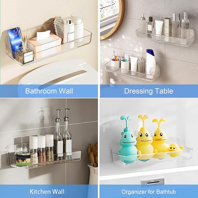 Acrylic Wall Mounted Shower Caddy, Large, Adhesive Bathroom Shelves | 4D" x 12.8"W x 3.3"H, No Drilling Acrylic Shelf, Adhesive Shelf, Bathroom Shelves with Adhesives for Bathroom, Kitchen - Image 8