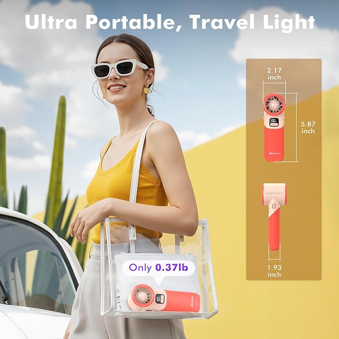 AMACOOL Portable Handheld Turbo Fan丨5 Speed Foldable Hand Fans丨Max 20 Hours Runtime丨Rechargeable Mini Pocket Cooling Fan for Travel, Outdoor Activities, Gifts for Women - Image 5