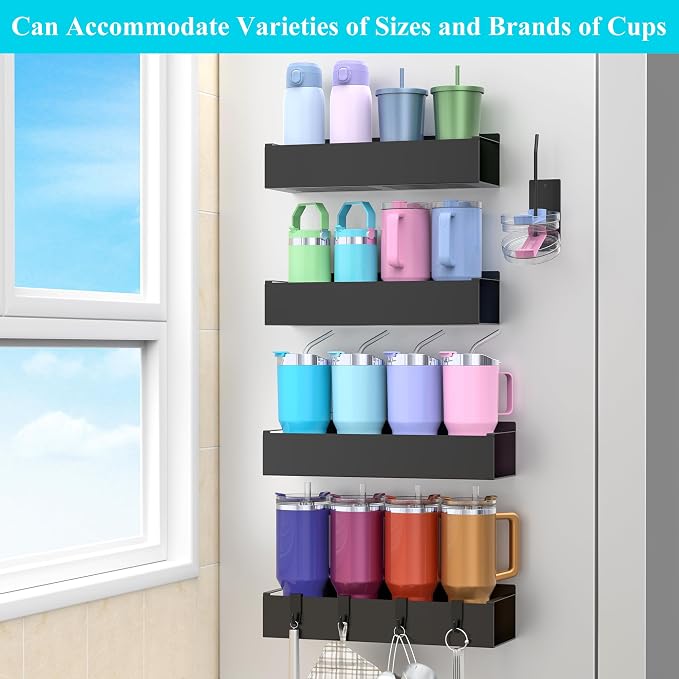 HuggieGems Metal Magnetic Water Bottle Holder for Refrigerator, Cup Holder Organizer for Stanley and Tumbler for Kitchen, 4 Pack, Jet Black - Image 7