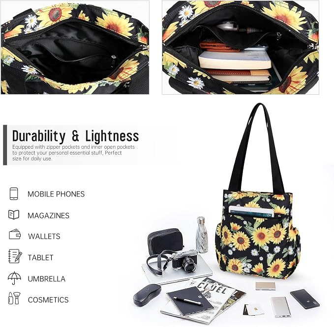 HUA ANGEL Floral Tote Bag - Casual Shoulder Bag Daily Tote Bag with Zipper Gym Travel Shopping Work Handbag for Women - Image 5