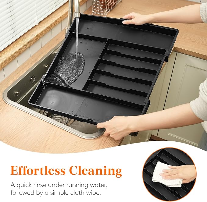 Lifewit Expandable Silverware Drawer Organizer, Utensil Tray for Kitchen | BPA Free Flatware and Cutlery Holder, Adjustable Plastic Storage for Spoons Forks Knives, 12-20.5 x 11.3-19.4 x 1.7", Black - Image 9