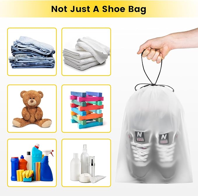 Vorspack Shoe Bags for Travel, 6 Pcs, Transparent, Drawstring, Large | Clear, Shoe Organizer, With Rope, Travel Essentials, For Men Women - Image 6