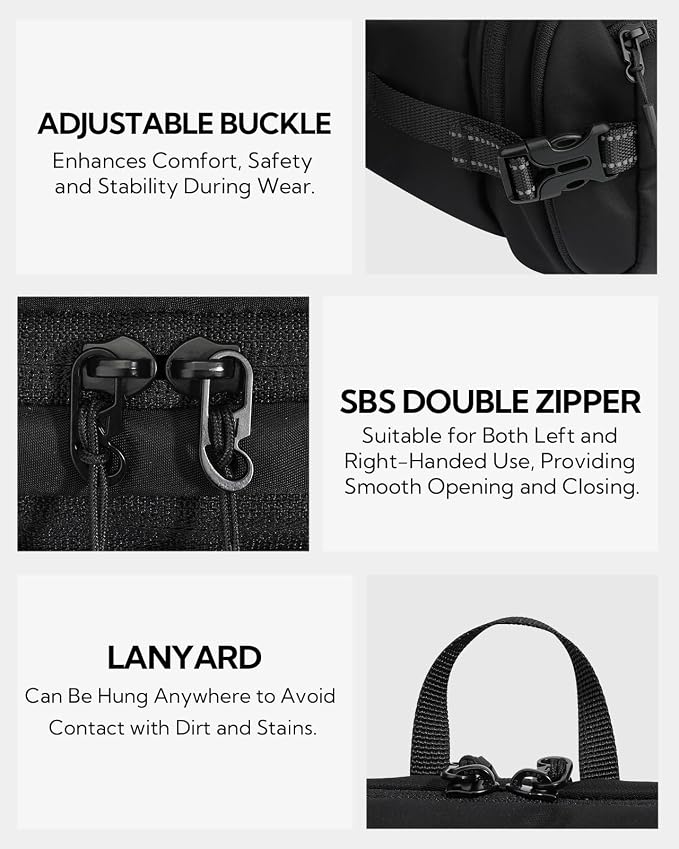 WATERFLY Fanny Pack Waist Bag: 3L Large RFID Anti-Theft for Travel | 180-Degree Opening Design, 5 Pockets, Nylon, Reflective Webbing, Adjustable Buckles, Hiking Daily Use, Women Men - Image 6