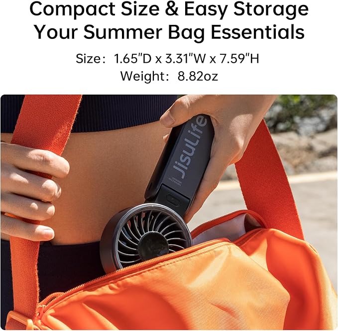 JISULIFE Portable Handheld Fan Life7: 3-in-1 Hand, Desk & Neck Fan-Black | 19.5H Max Cooling, 5-Speed, LED Display, 5000mAh Rechargeable,USB Foldable Fan for Travel/Concerts/Cruise/Sports Events/Gifts - Image 8