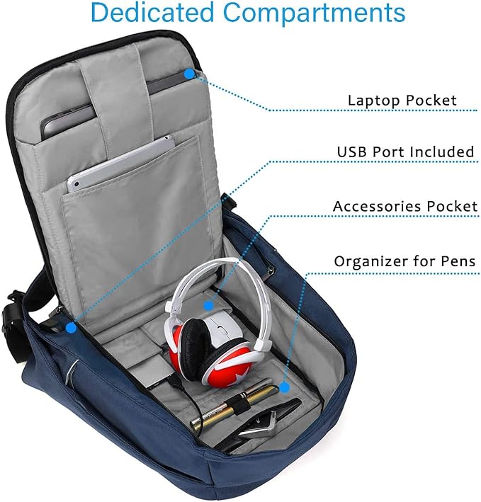 Anti Theft Backpack 15.6 Inch Laptop Travel Backpack with Hidden Zipper and USB Charging Port Waterproof Business Computer Bag for Men & Women - Image 4