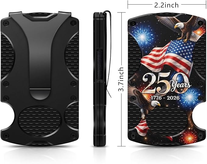 250th Anniversary American Flag Slim Wallet 1776-2026 Patriotic Money Clip | Scratch Resistant, Seamless, Holds Up To 12 Cards, Cash, RFID, Lightweight, Durable, 3.4" x 2.1" x 0.35", Ideal Man Gift - Image 2