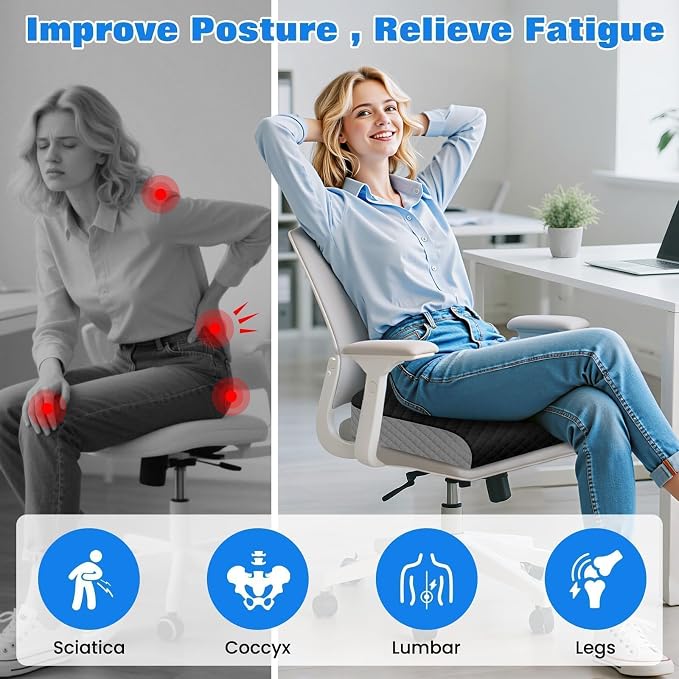 Seat Cushion, Office Chair Cushion, Chair Pad, Large, Black, X-Large | Memory Foam, Washable Cover, Non-slip Bottom, Portable Handle, for Office, Home and Car - Image 6