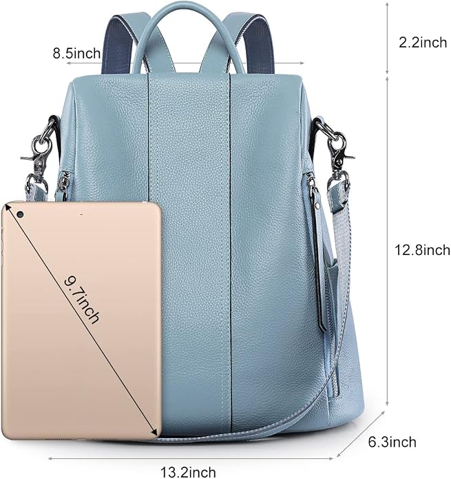 S-ZONE Leather Backpack Purses for Women Antitheft Rucksack Shoulder Bag Medium | Genuine Leather, Medium Fits 9.7-inch Tablet, for Work Travel Daily Commute, Multi Pockets, Adjustable Dual Straps - Image 4