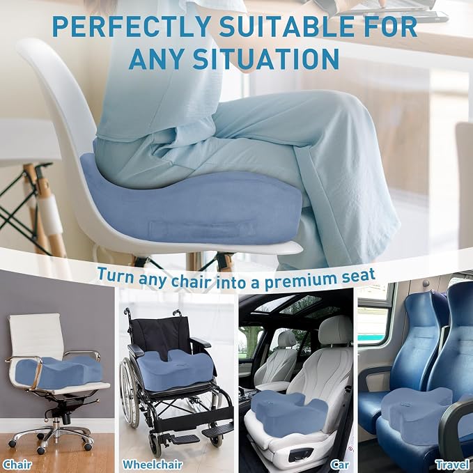 BlissTrends Extra Thick Seat Cushion for Office Chair & Car Seat, LightBlue | Tailbone & Sciatica Relief, Ergonomic Support, High-Density Memory Foam, Comfort for Extended Sitting - Image 5
