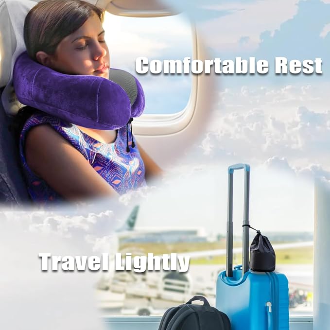 Travel Pillow, Memory Foam Neck Pillow for Traveling, U Shape Neck Pillow Airplane Portable Flight Pillow Travel Kit with 5D Contoured Eye Masks and Earplug for Plane Train Car Home Office - Image 7