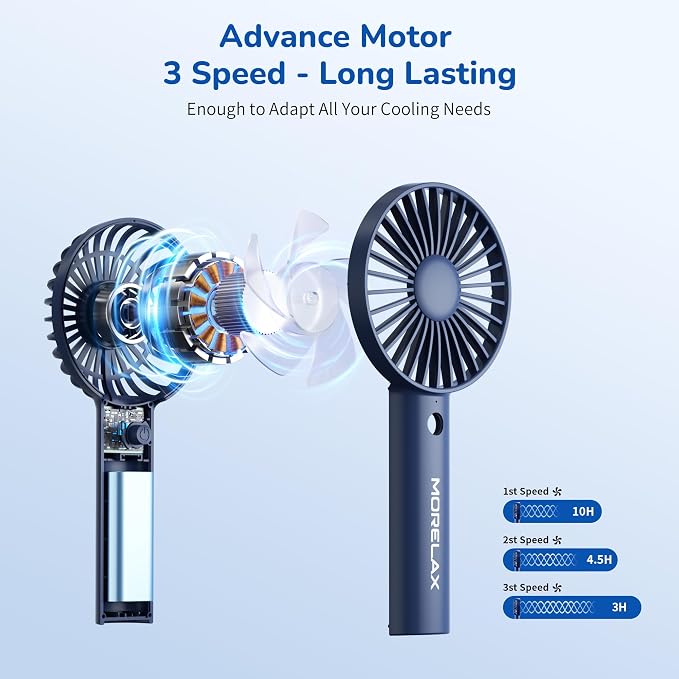 Jancane Handheld Fan, USB Rechargeable Mini Portable Fan with Base, 10H Battery, Strong Wind, Small & Powerful, Cute Design for Travel, Makeup, Girls Women Summer Gift (Dark Blue) - Image 8