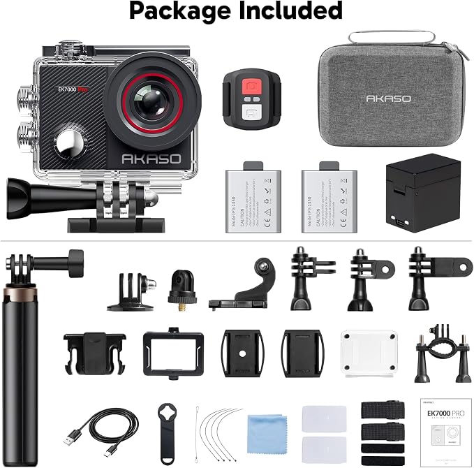 AKASO EK7000 Pro 4K30fps 20MP Action Camera EIS Ultra HD 131FT Waterproof Underwater Camera with Mini Selfie Stick Tripod and Carrying Case Helmet Accessories Kit Bundle - Image 9
