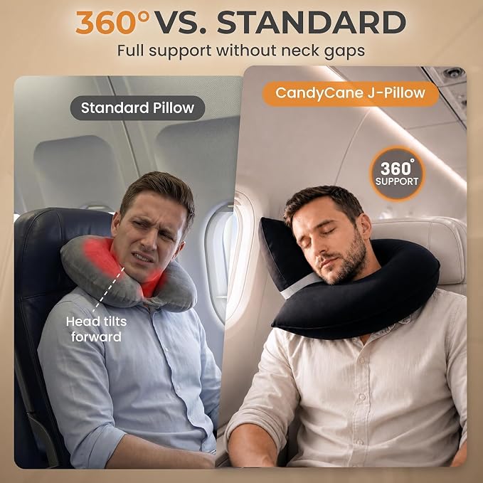 CANDY CANE Inflatable Travel Pillows for Airplanes, Cars & Home. Head, Neck & Chin Support. Firmness Adjustable, Inflatable Neck Pillow (Black) - Image 3