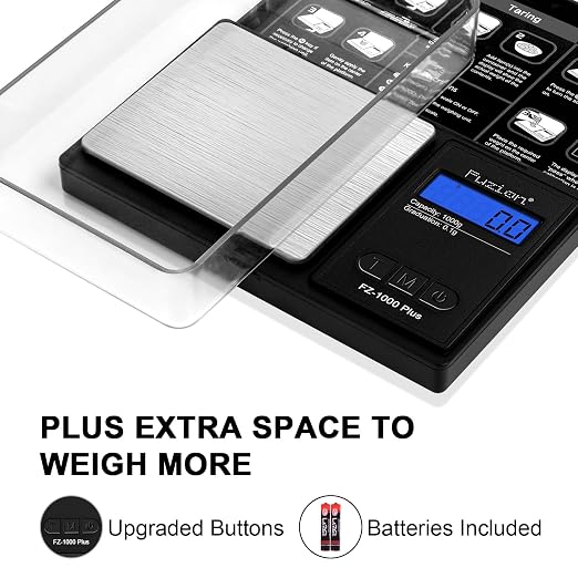 Fuzion Digital Pocket Gram Scale 0.1g/1000g - Small Food Scale with Tray | Weighs Small Food, Spice, Herb, Coin - Easy of Use, LCD Display, Tare Function, 6 Modes Ounces Grains, Batteries Included - Image 3