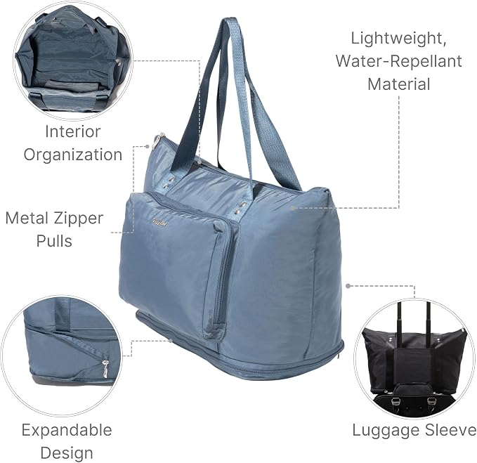 Baggallini Carryall Expandable Lightweight Travel Tote 22" Packable Folding Compact Nylon Washable Weekender w/Luggage Sleeve - Image 4