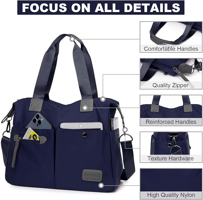 Tote Bag for Women,Multi Pockets Shoulder Handbag,Nurse Bag for Work,Large Cross body Purse,Fashion Nylon Top Handle Satchel - Image 5