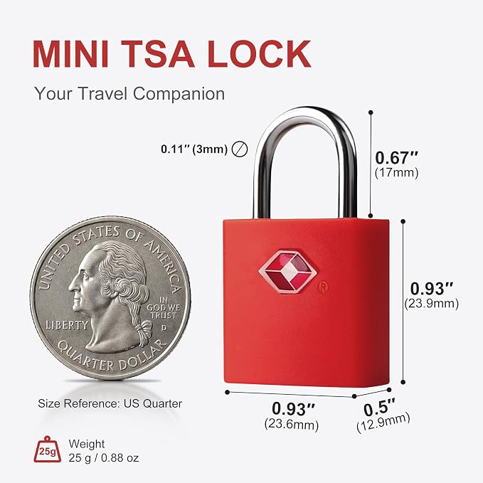 TSA Locks for Luggage with Key, Travel Luggage Locks TSA Approved 4 Pack, Small Padlock with Key, Same Keyed Mini Padlock for Suitcase, Backpack, Bag, Purse, Tent, Zipper, Tool Box (Red) - Image 4