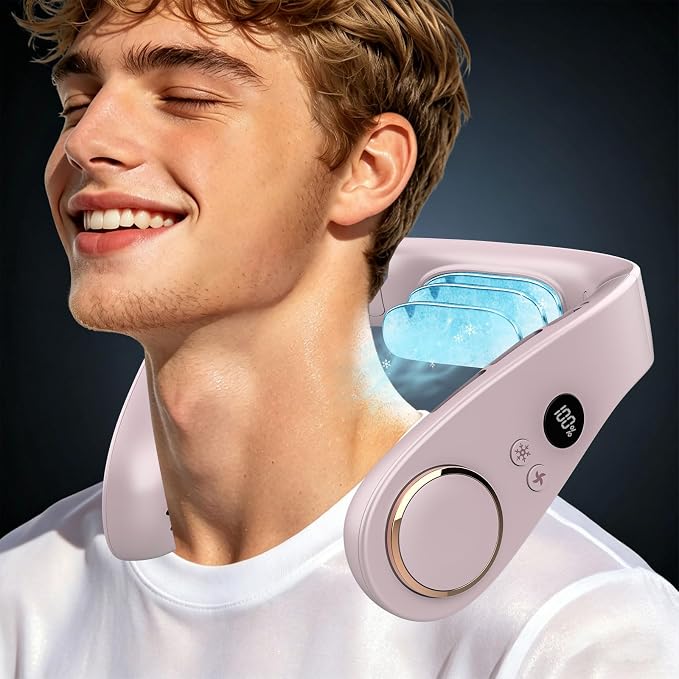 Neck Fan with Cooling Plate-Personal Fans for Your Neck with Flexible Adjustable Angle,LED Digital Display&4 Speeds,Cooling Neck Fan for Women Men Ventilador de Cuello Portatil Aire Frio Purple by KJXICNeckFan