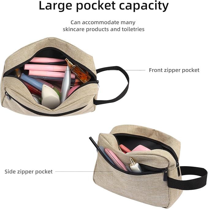 Icramsy Travel Toiletry bag Toiletry bag for women men Hanging Cosmetic bag Travel accessories for Women Men (Khaki) - Image 3