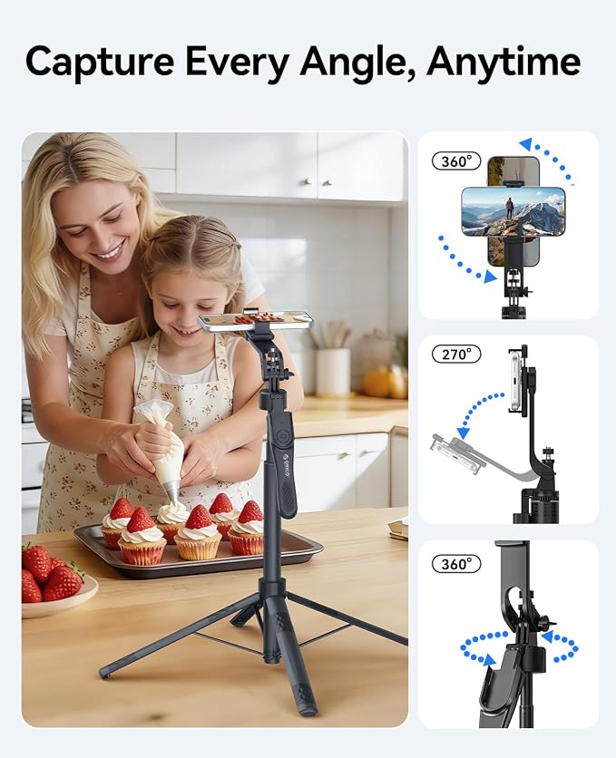 ORICO 73" Aluminum iPhone Tripod for Video Recording, Portable Tripod & Selfie Stick, 4-Leg Base, 360° Rotatable Handle, Wireless Remote, Extendable Stand for iPhone/Android/Camera/GoPro - SPN185 - Image 3