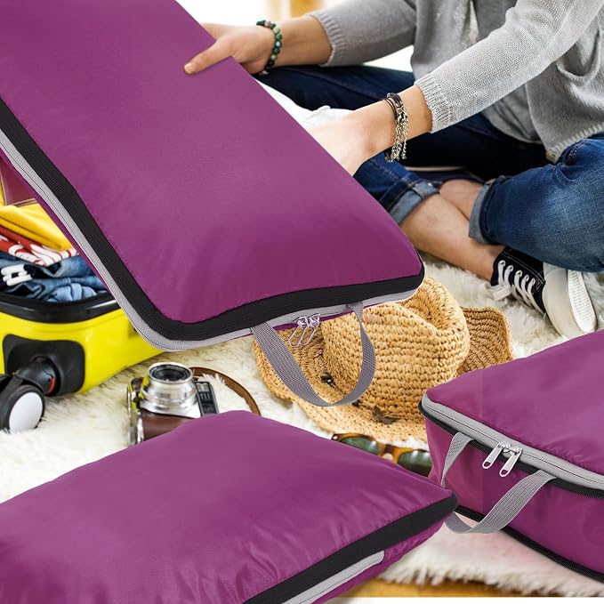 Hosuly 6 Pcs Large Ultralight Compression Packing Cubes for Travel 17.3 x 12.6'' XL Large Expandable Luggage Storage Organizers for Save Space Family Long Trips (Purple) - Image 4