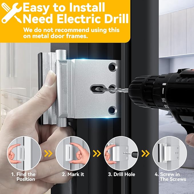 4 Pack Door Reinforcement Lock, Home Security Door Lock, Child Proof | Door Safety Lock for Front Door, Toddler Proof Door Latch for Entry Door Security, Includes 8 Screws - Image 3