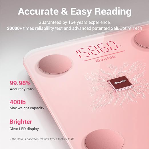 Smart Scale for Body Weight Digital Bathroom Scale with BMI Body Fat | Accurate Body Composition Muscle Mass Scale for Home Families Women Weight Loss Tracking Health Compact Size 400lb Pink - Image 4