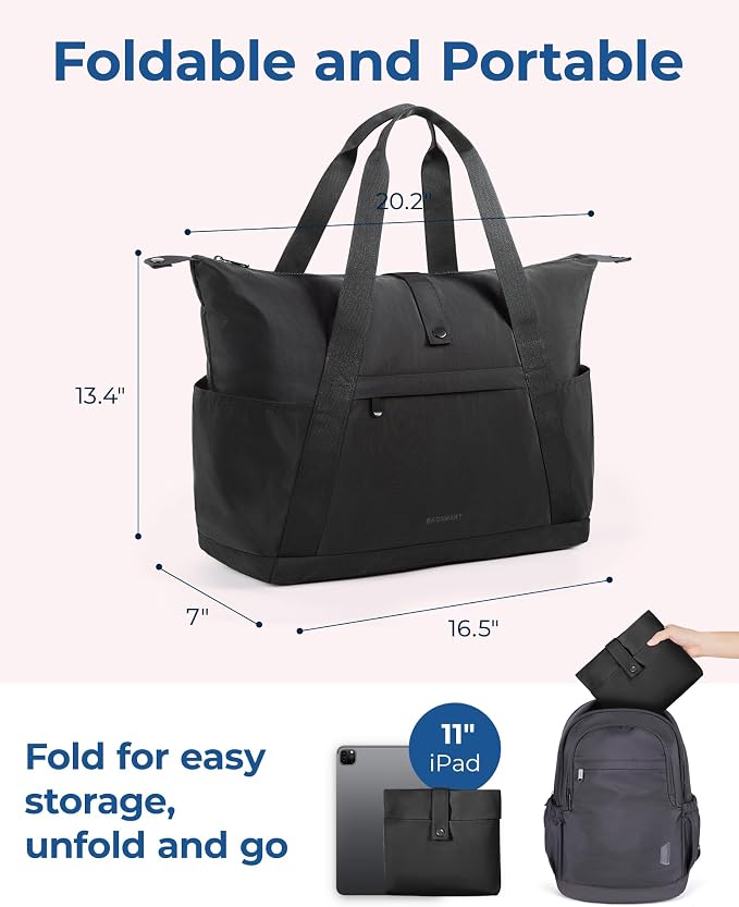 BAGSMART Personal Item Travel Bag For Spirit Airlines, 23L Lightweight Gym Bag for Women Foldable Duffle Bag Weekender Overnight Bag for Travel, Gym - Image 6