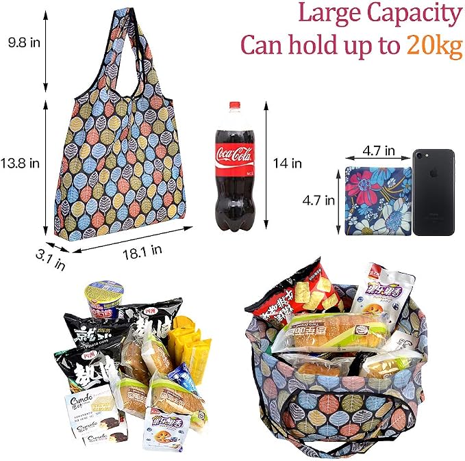 Reusable Grocery Shopping Bags 6|10 Pack, Foldable Tote Bags, Machine Washable Nylon Shopping Totes for Groceries - Image 3