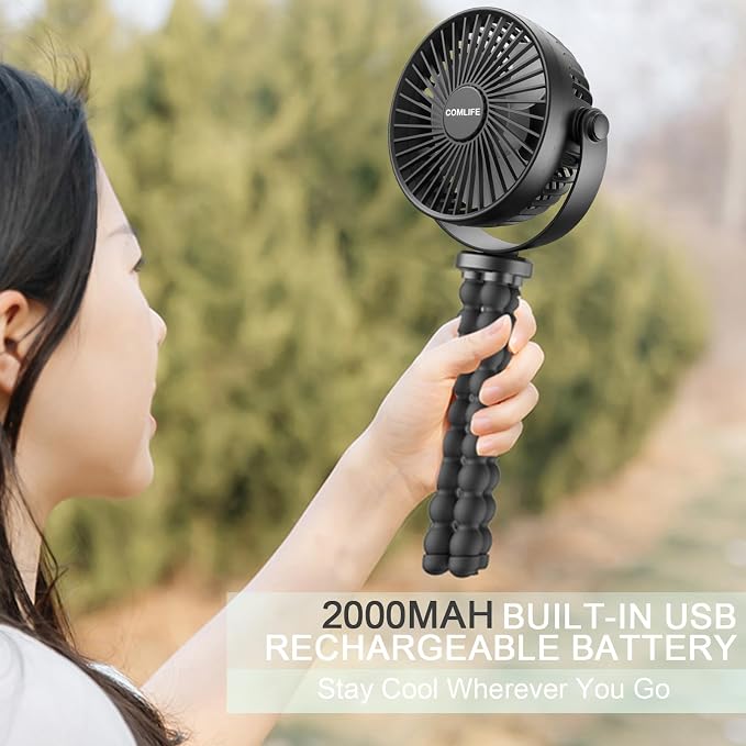COMLIFE Baby Stroller Fan, Rechargeable Battery Operated, Max 10Hrs Cooling, 3 Speeds, 360° Rotate USB Desk Fan, Flexible Tripod Clip On Fan for Stroller Car Seat Crib Treadmill Golf Cart - Image 5