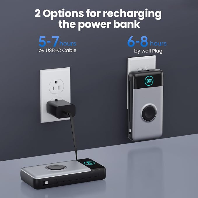 Portable Charger for iPhone, 40800mAh Power Bank with Built-in Cables & AC Wall Plug, All in One 5 Outputs USB C Fast Charging External Battery Pack for iPhone 17/16/15/14, Android, Travel Essential - Image 5