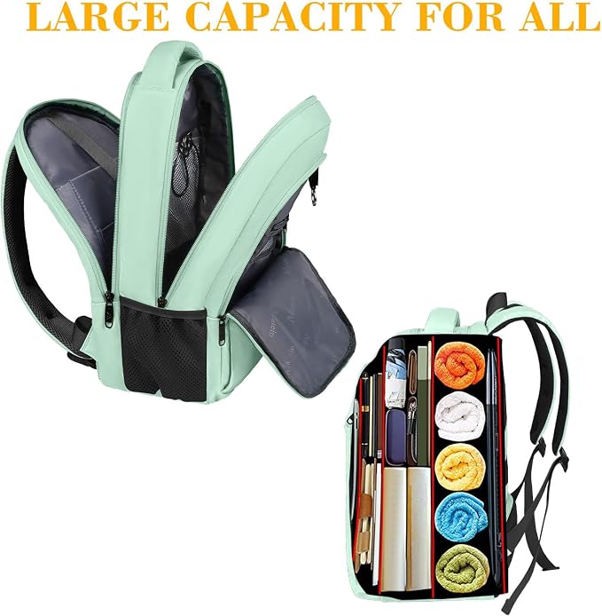 MATEIN Mint Green Travel Laptop Backpack, 15.6 Inch Computer Bag for Women | Slim Lightweight, Water Resistant Durable, Anti Theft, Fashion Casual Business Traveling Daypack for College Office - Image 4