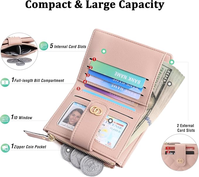 GAEKEAO Small Wallet for Women Slim Bifold Leather Credit Card Holder Wallets Zipper Pocket Coin Purse with ID Window - Image 4
