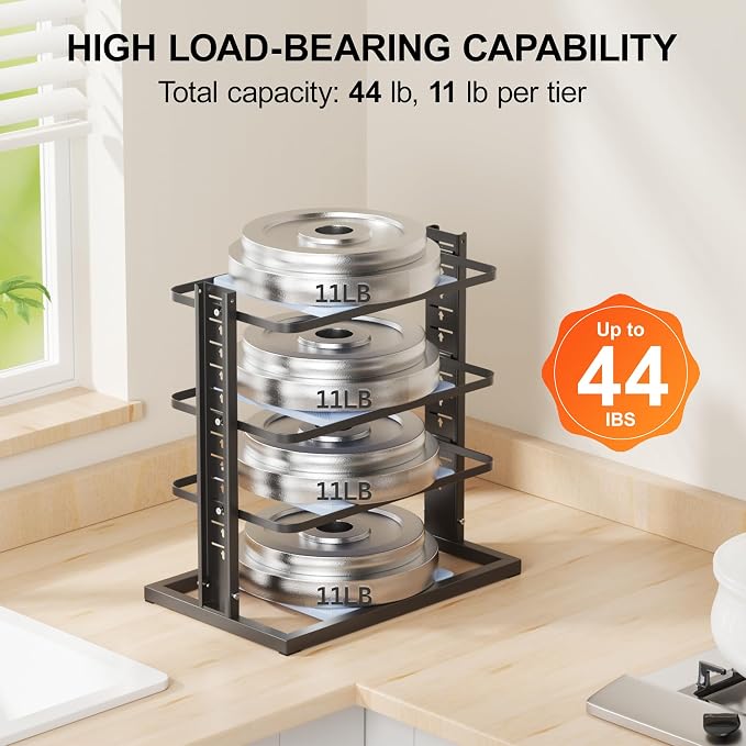 LAMU Pots and Pans Organizer for under Cabinet, 4-Tier Heavy Duty Pan Pot Organizers inside Cabinet, Adjustable Pot Rack Kitchen Cabinet Organization and Storage Holds up to 12" Cookware - Image 4