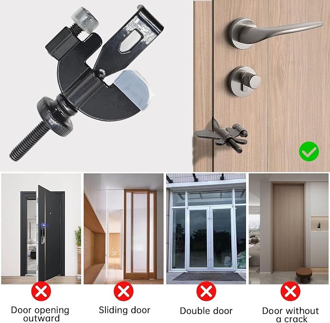 2 PCS Heavy-Duty Portable Door Lock Adjustable Stainless Steel Door Security Locks for Enhanced Safety,Ideal for Travel Home Dorm Hotels Apartments,Easy Install with Silicone Protector Caps (Black) - Image 4
