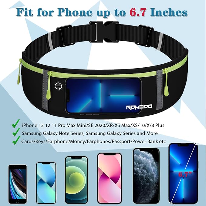 Fanny Pack for Women Men, Slim Running Belt Waist Bag Outdoor, Black | Water Resistant Running Phone Holder, 3 Pockets, Adjustable Money Belt, Running Pouch for iPhone Pro Max Xr SE Samsung Series - Image 4