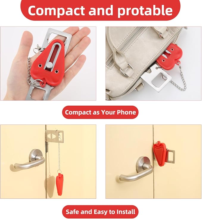 Portable Travel Door Lock, No Tool Hotel Door Latch, Red, 1 Pack | Stainless Steel Lock Plate, Installs At The Door Latch Without Tools, Compact Design For Hotels, Apartments And Dorm Rooms - Image 5