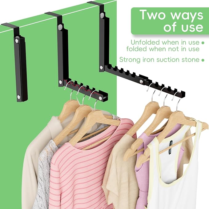 Foldable Over the Door Hooks, Over the Door Hanger for Space Saving | Heavy-duty and Portable, Suit Door Up to 1 3/4" Thick with 10 Slots for Hanging Clothes, Perfect for Small Dorm and Bedroom - Image 3