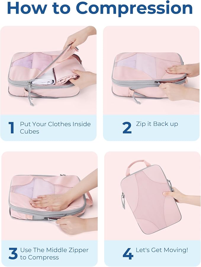Bagsmart Compression Packing Cubes, Travel Bag Cruise Ship Essentials | Lightweight, Compressible Suitcase Organizer Set fit Standard Carry-On & Checked Luggage, 6 Set, 14 Set Washable Packing Bags - Image 5