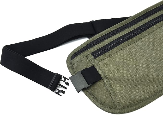 RFID Blocking Money Belt for Men Women, Slim Fanny Pack for Travel，Running,Conceal Waist Wallet for Passport Holder,Phone,Cash(Dark Olive Green) - Image 3